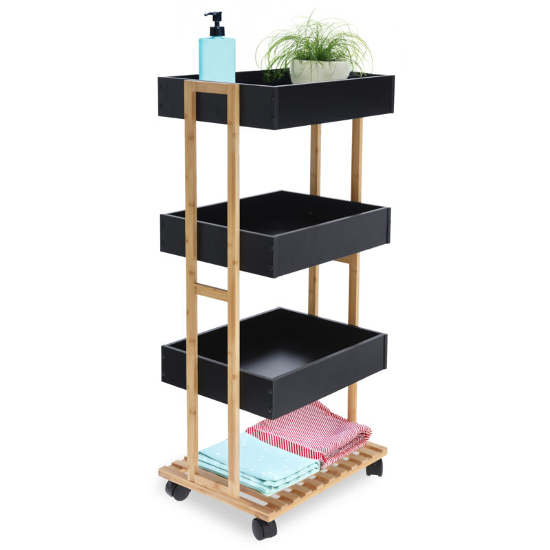 Spetebo - Desserte en bambou carrée avec 4 étagères - 87 x 40 cm - Desserte de cuisine mobile à 4 niveaux