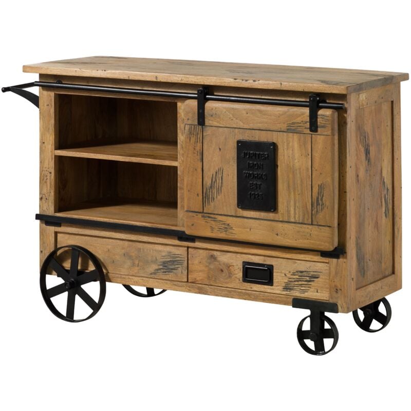 Massivmoebel24 - Desserte en bois de manguier laqué brun clair railway 197