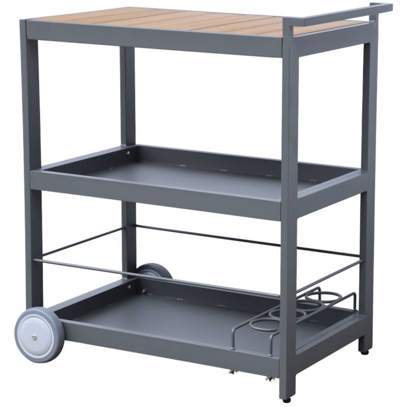 Desserte extérieure 84 cm en aluminium avec roues et poignée albi. Aluminium et polywood. anthracite. l 84 x p 56 x h 96 cm