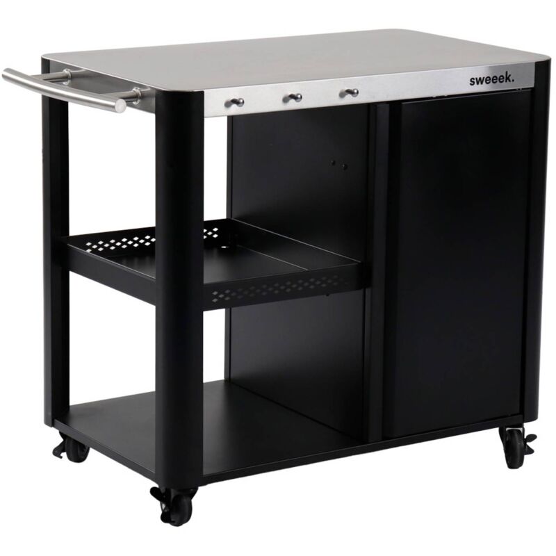 Desserte extérieure andy noire mat en acier inoxydable 94.5 cm avec tablette rabattable. l 156 x l 49.5 x h 80 cm