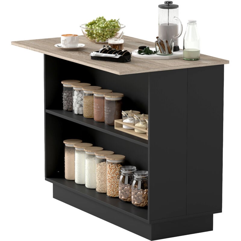 Homcom - Desserte îlot de cuisine étagère 2 niches 2 placards effet bois noir