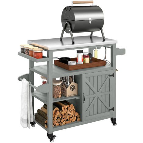 Desserte jardin chariot de barbecue sur roulettes avec plateau en acier inoxydable 107x49,5x92,5cm gris