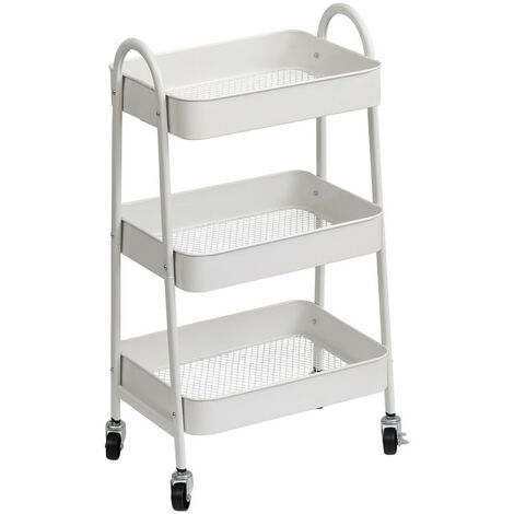 Desserte métal sur roulettes 3 niveaux blanc - Blanc - Blanc