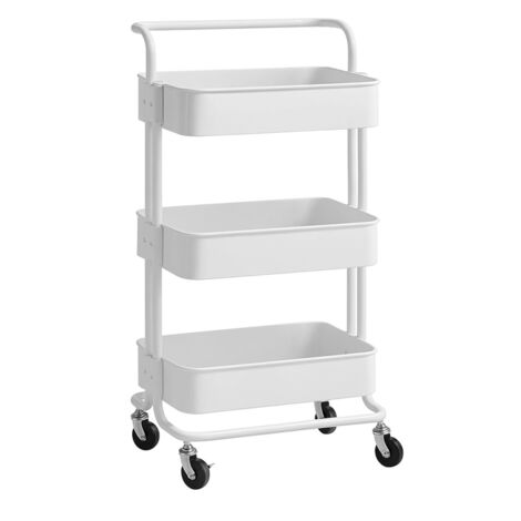 Desserte Métallique Rectangulaire 3 Niveaux à Roulettes - Blanc - Rangement Pratique - L 45 x P 37 x H 82 cm - Livraison gratuite