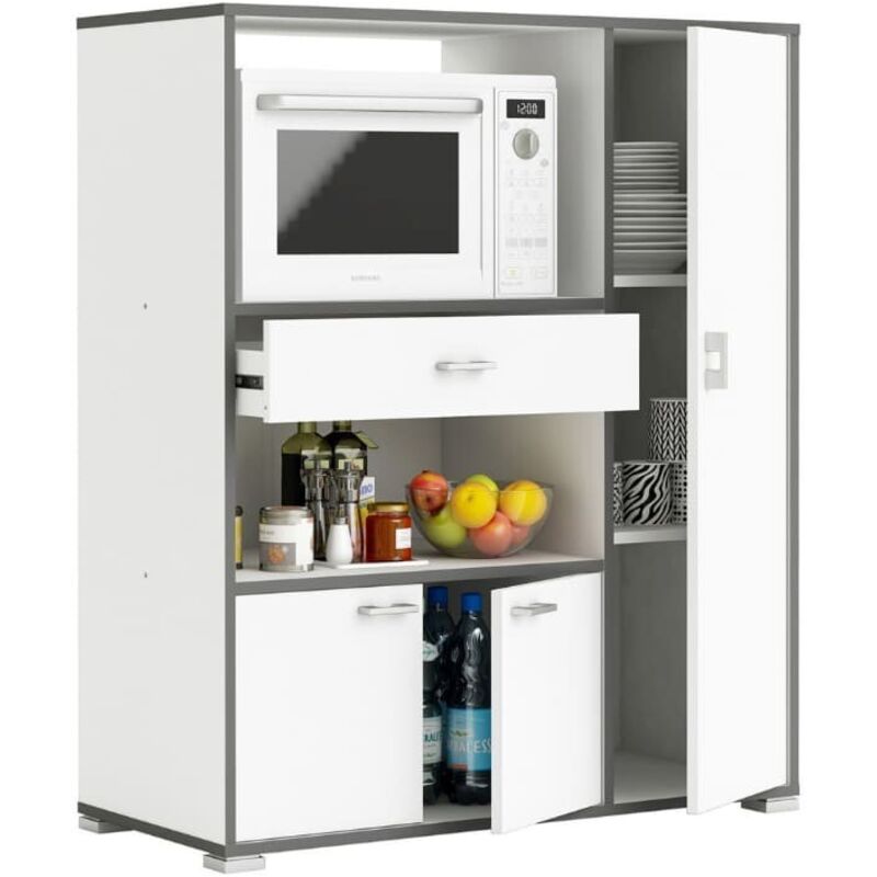 M&s - Desserte micro-ondes 3 portes 1 tiroir coloris blanc velours et basalte