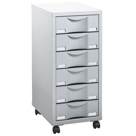 Desserte mobile Polly 6 tiroirs grise - Maxiburo
