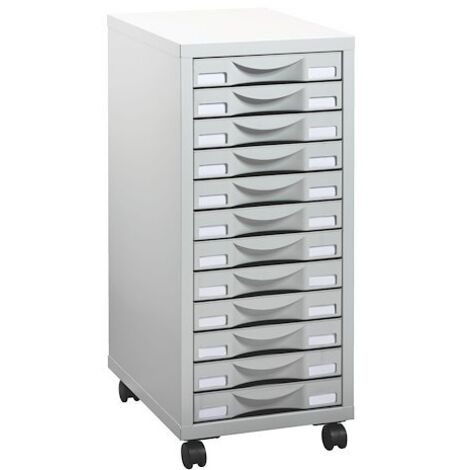 Desserte mobile Poly 12 tiroirs grise - Maxiburo