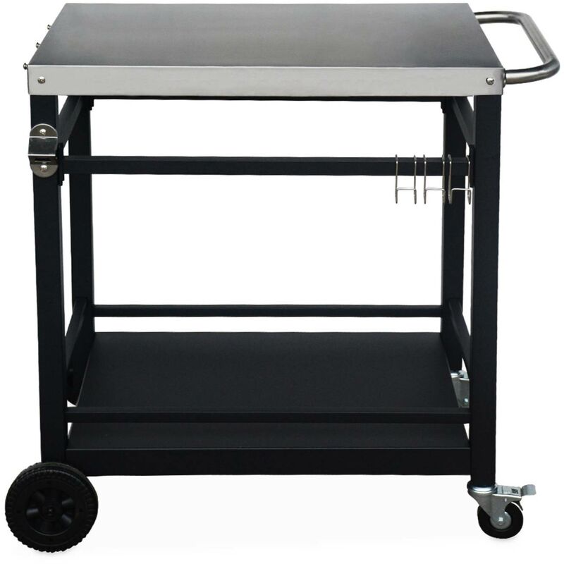 Sweeek - Desserte de barbecue en acier 88 cm avec roues et poignée. noir. l 88 x l 58 x h 82.8cm