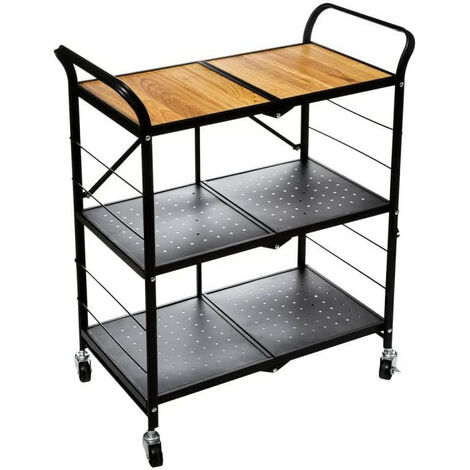Desserte pliable en bois et métal - Noir et Beige - L 68,7 x P 35,5 x H 85,8 cm - Livraison gratuite - Beige