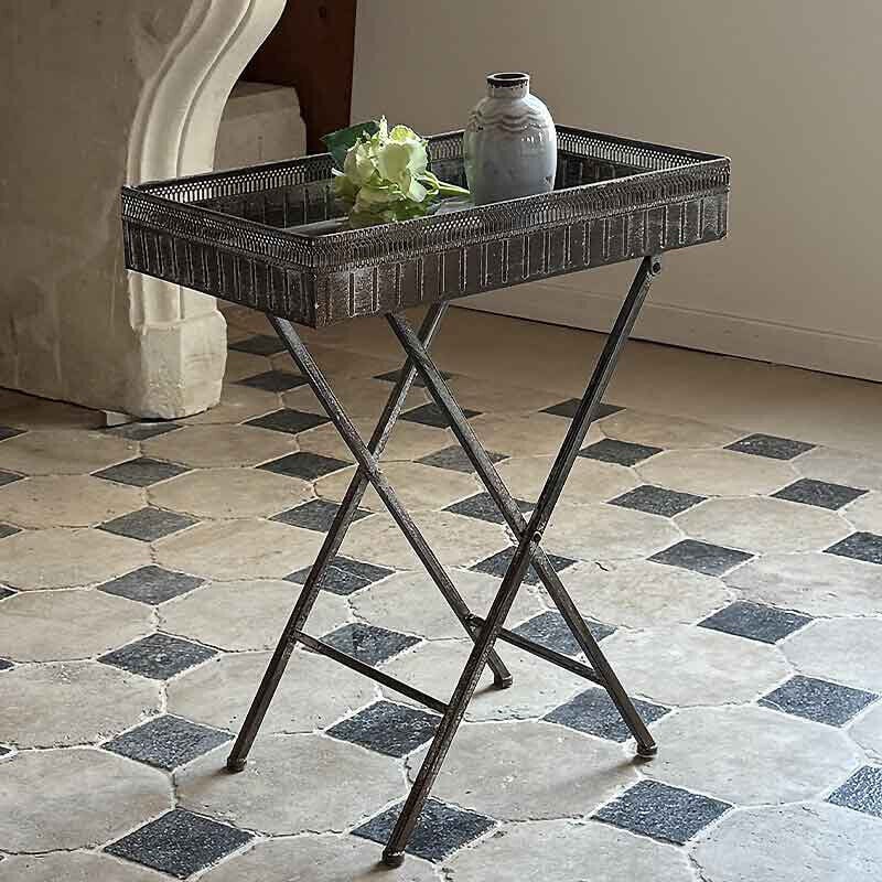 Desserte pliante fer patiné jardin ou maison 51x31x62cm