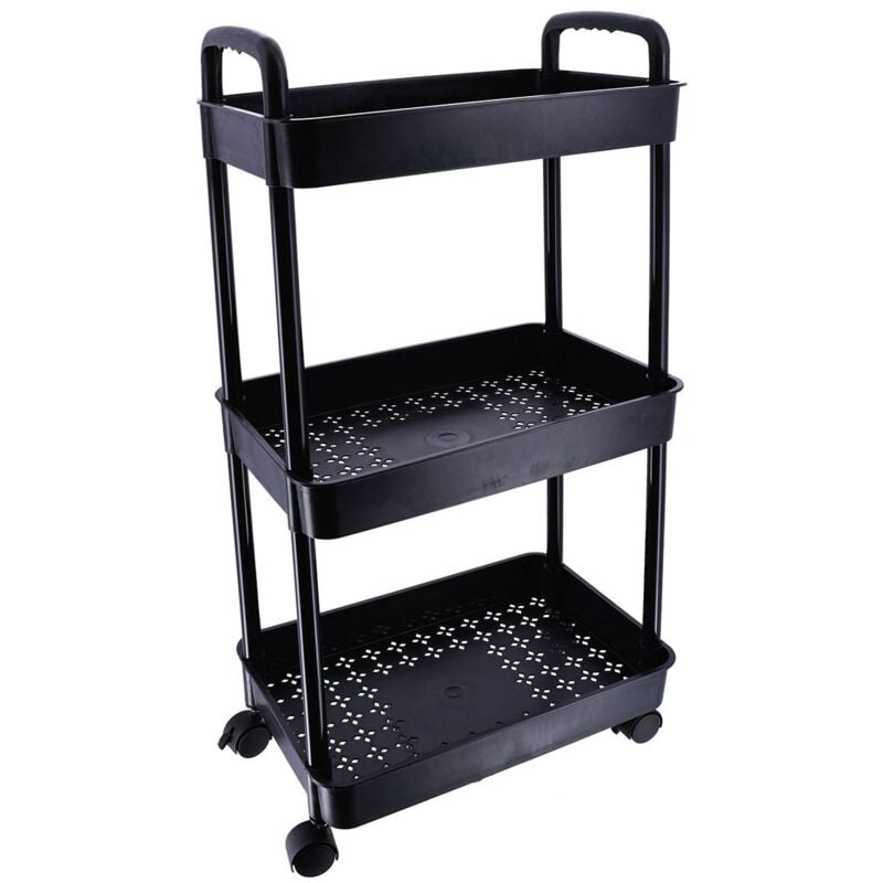 Tendance - Desserte pp sur roulettes 3 paniers - noir