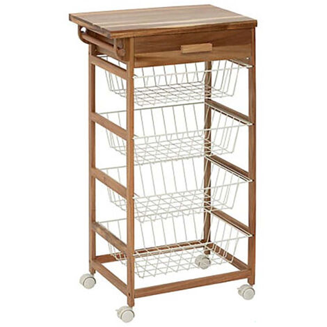 Desserte roulante de cuisine avec 4 paniers coulissantes et 1 tiroir, coloris beige - Longueur 50 x Profondeur 34,5 x Hauteur 88,8 cm