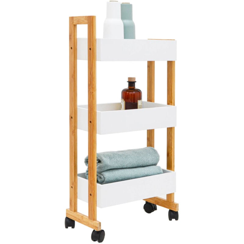 Desserte à Roulette Bambou - 38x20x80 Chariot en Bois - Cuisine Salle de Bain wc