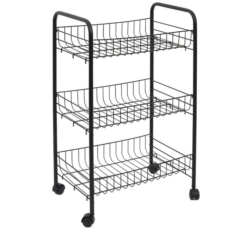 Desserte à roulettes 3 niveaux noire