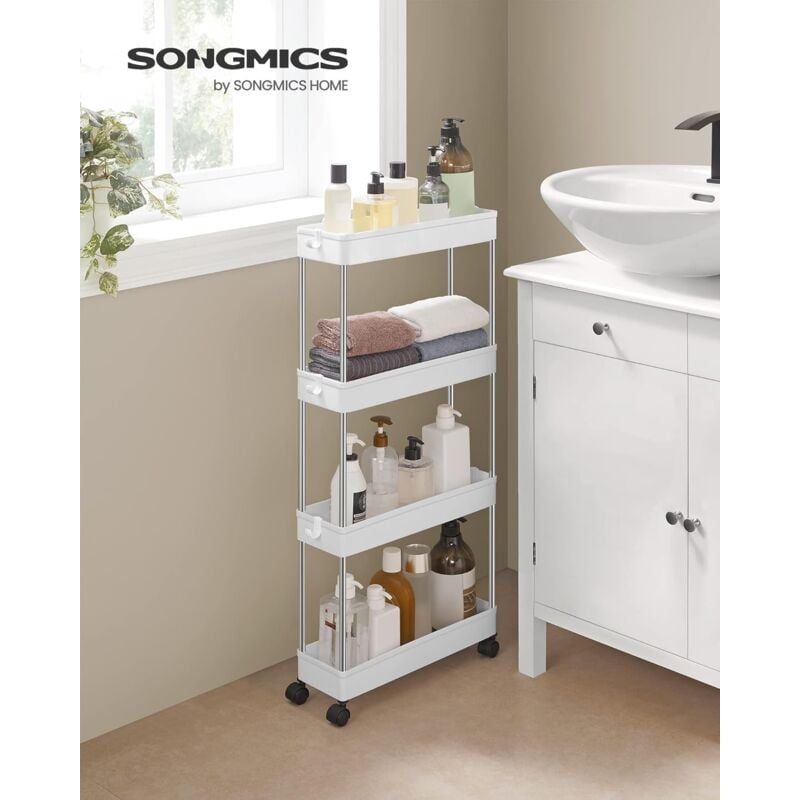 Songmics - Desserte à roulettes, Chariot de Rangement, Étagère Roulante, 4 Niveaux, Gain de Place, pour Salle de Bain, Cuisine, Bureau, 40 x 13,5 x