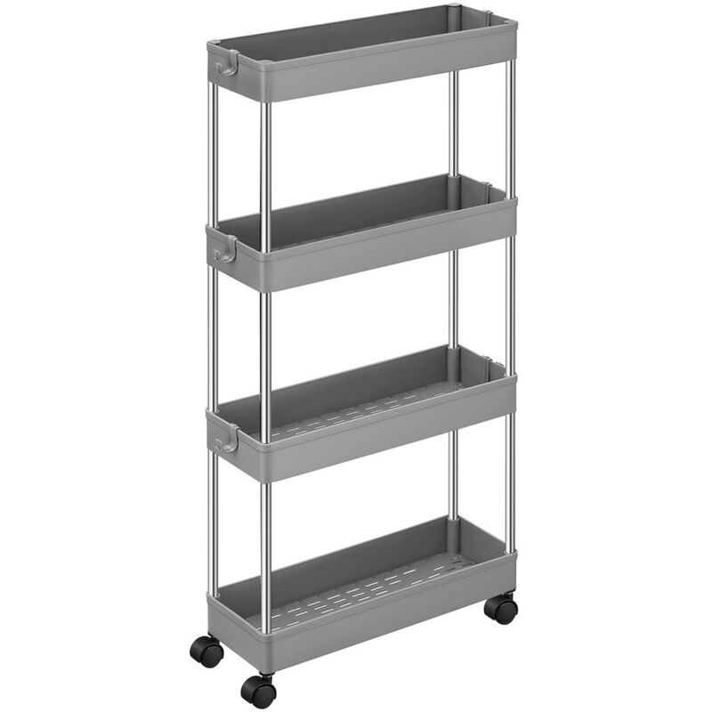 Songmics - Desserte à roulettes, Chariot de Rangement, Étagère Roulante, 4 Niveaux, Gain de Place, pour Salle de Bain, Cuisine, Bureau, 40 x 13,5 x