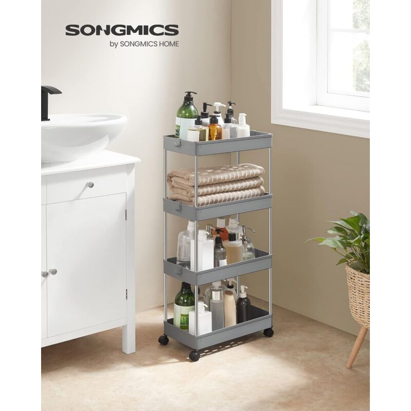 Songmics - Desserte à roulettes, Chariot de Rangement, Étagère Roulante, 4 Niveaux, Gain de Place, pour Salle de Bain, Cuisine, Bureau, 40 x 22 x 86