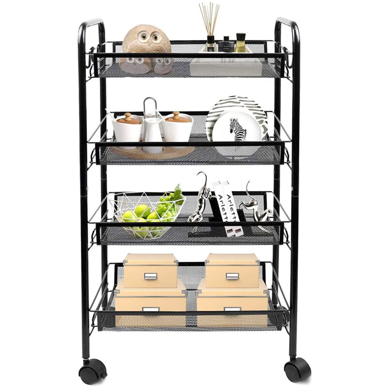 So-tech - Desserte à Roulettes, Chariots de Service, 4 niveaux, 84,3 x 45 x 26 cm, Noir, Matériau: Fer