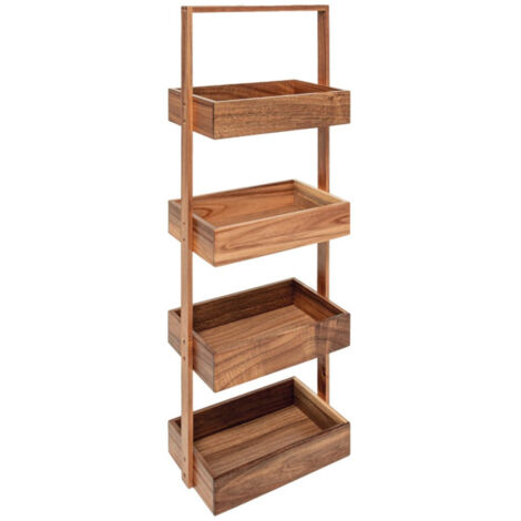 Desserte Salle de Bain 4 Niveaux "Trolley" 88cm Naturel