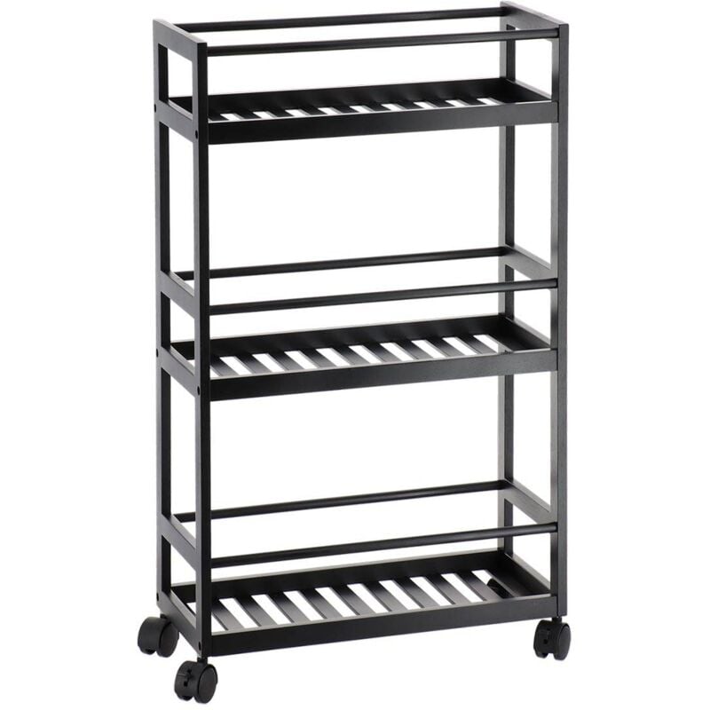 Tendance - Desserte sur roulettes bambou 3 etageres - noir