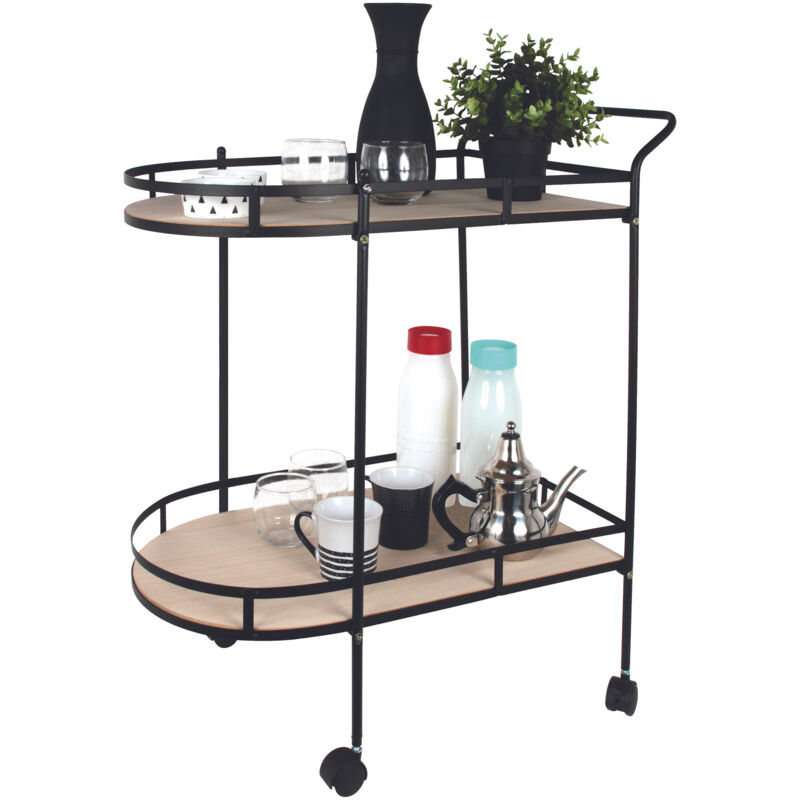 Desserte Cuisine a Roulettes Bois Et Metal 2 Niveaux - beige noir