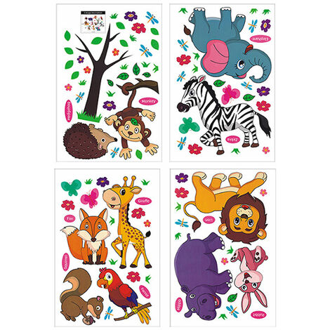 Dessin animé animal paradis lion renard éléphant Stickers muraux autocollants de fenêtre avec autocollants adhésifs peinture