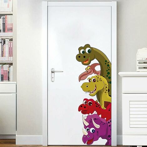 Dessin animé dinosaure Stickers muraux pour porte décor enfants chambre pépinière vinyle Stickers muraux Art peintures murales décoration de la maison (Left) Ephé