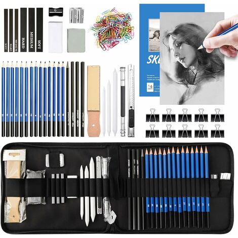 Dessin Professionnels,JOTOL Crayon Dessin Professionnel Kit,Crayons Fusain, Outils et Gomme, Carnet à Dessin,Crayons Art Supplies Kit Dessin pour Artistes, Ėtudiants, Débutants