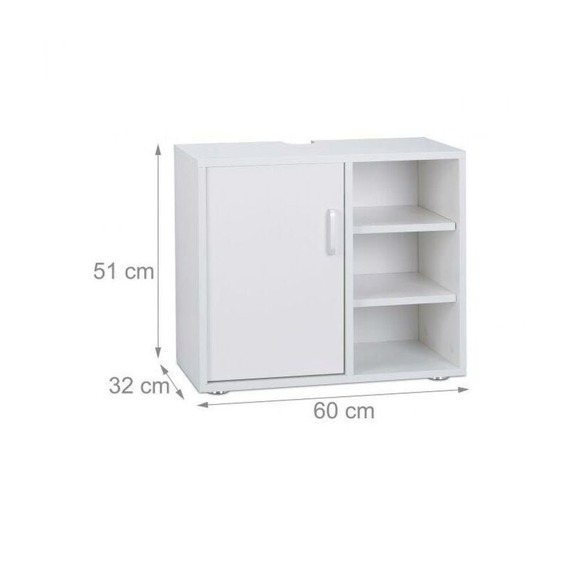 Helloshop26 - Dessous de lavabo meuble salle de bain 1 porte 3 étagères wc mdf blanc