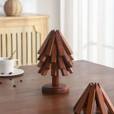 ENOWELIR Dessous de plat Arbre Lot de 3 Dessous de plat pour plats chauds Bols et théières Dessous de verre pour théière Manique Cadeau de cuisine Ornements multifonctionnels et rangement facile Bambou