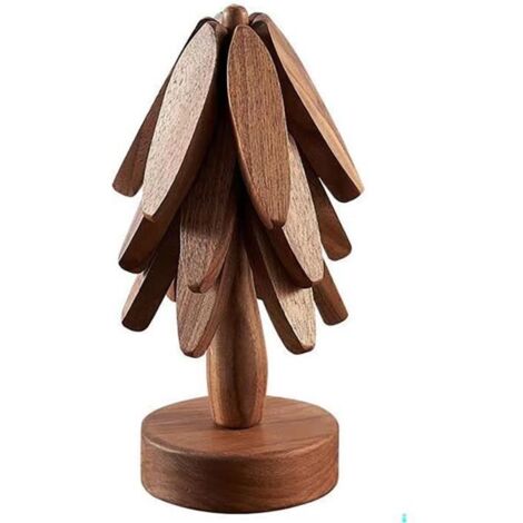 Dessous De Plat en Bois pour Plats Chauds,Tapis Isolant Pliable en Forme d'arbre,Dessous De Plat en Noyer avec 3 sous-Verres