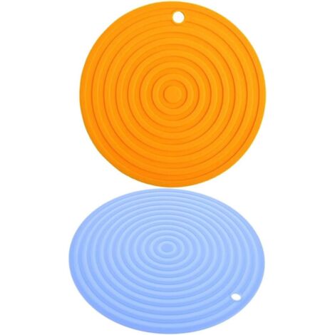 Dessous de plat en silicone résistant à la chaleur, adaptés aux tables à manger, lot de 2 dessous de plat ronds anti-brûlures, surface antidérapante, orange et bleu nordique, adaptés à la cuisine et a