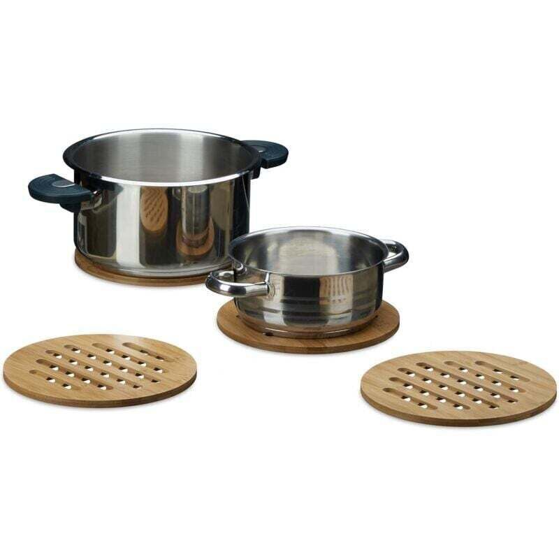 Dessous de plat ronds bambou lot de 4 dessous de verre casserole poele bois 20 cm diamètre, nature