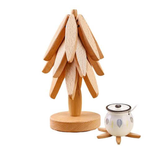 Dessous De Plat - sous-Verres en Forme d'arbre - Dessous De Plat Pliable en Bois Multifonctionnel Résistant À La Chaleur pour Théière Poêle Bol Le Diamètre Déplié Est De 20 Cm