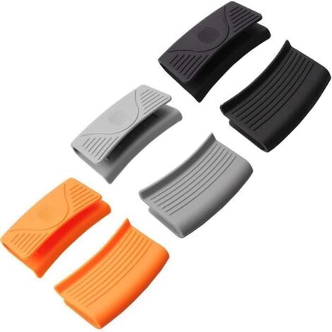 Dessous de plats,Lot de 6 supports de poignée en silicone épais résistant à la chaleur - Noir orange bleu clair
