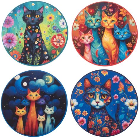 Dessous de verre chat uniques pour décoration de table, lot de 4, cadeau idéal pour les amoureux des chats et la décoration intérieure.