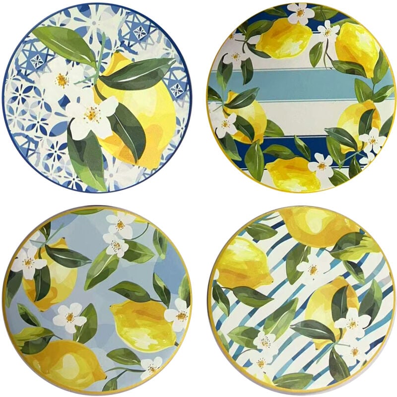 Signes Grimalt - Dessous de verre en céramique avec motif citrons, cadeau idéal pour les amateurs de décoration et de cuisine, lot de 6 pièces