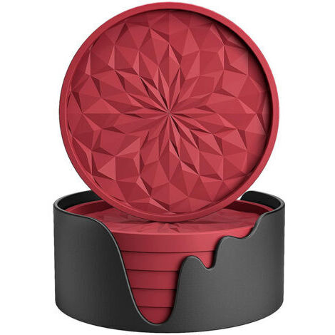 Dessous de verre en silicone rouge, dimensions 10100,65 cm, lot de 6 avec base pour verres à boissons et à vin.