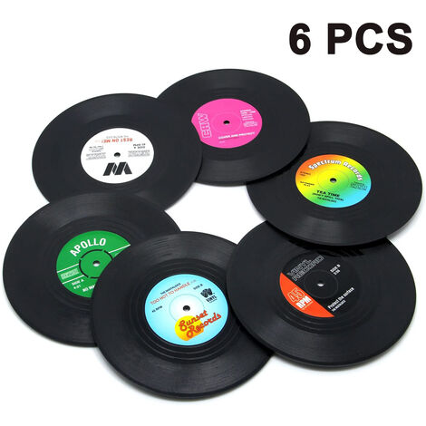 Dessous de Verre Lot de 6, Dessous de Verre Rétro Disque Vinyle pour Boissons - La Protection de Bureau Empêche les Dommages aux Meubles