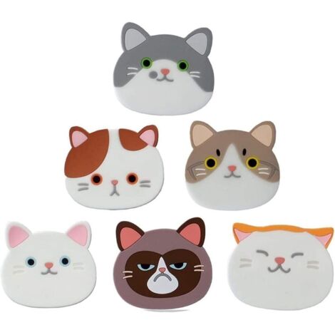 Dessous de verre, lot de 6 sous-verres en silicone chat mignon, tapis en verre pour chat, tapis isolés antidérapants pour boissons chaudes et froides, cuisine, salon ou mariage.
