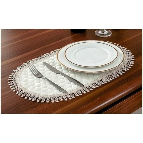 Dessous de verre ovale en dentelle moderne, isolation thermique, broderie artisanale, protection contre les brûlures, 30 cm