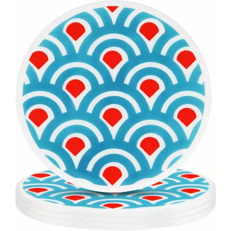 Dessous de verre, sous-verres en silicone pour boissons ensembles de 4, motif japonais 3,9 pouces coloré décor à la maison sous-verres de table