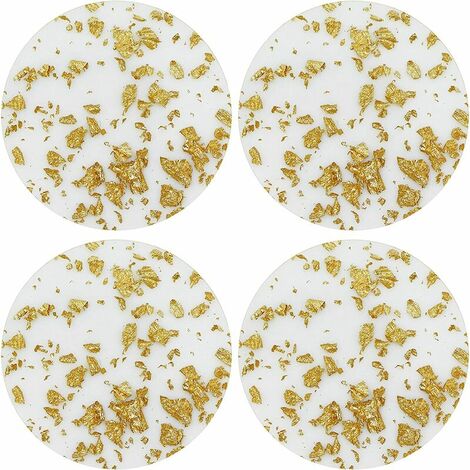 Dessous Verre Acrylique Cercle Disques Rond Transparent Tapis Tasse Décoration Feuille D'or Ronde Pour Tasses Café Vin Bouteille DIY Crafts Display Mariages Fiançailles,4 Pièces