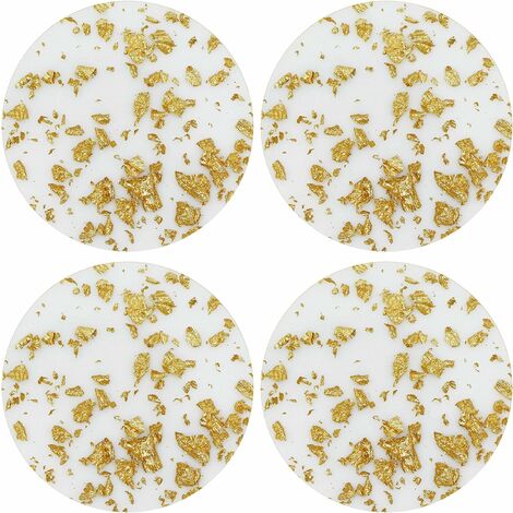 Dessous Verre Acrylique Cercle Disques Rond Transparent Tapis Tasse Décoration Feuille D'or Ronde Pour Tasses Café Vin Bouteille DIY Crafts Display Mariages Fiançailles,4 Pièces