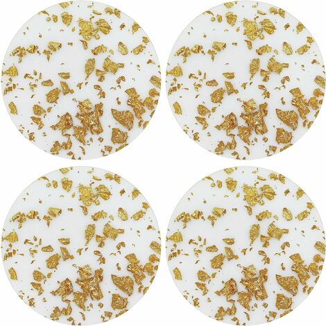 Dessous Verre Acrylique Cercle Disques Rond Transparent Tapis Tasse Décoration Feuille D'or Ronde Pour Tasses Café Vin Bouteille DIY Crafts Display Mariages Fiançailles,4 Pièces