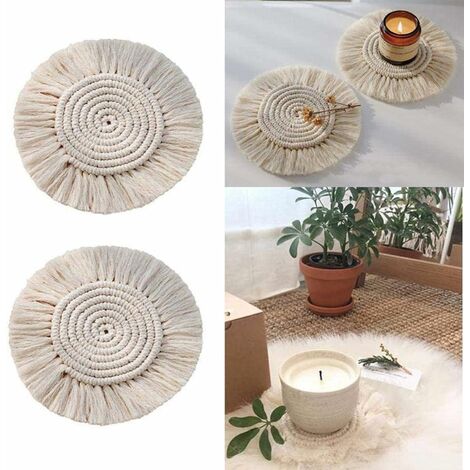 Dessous Verre Bohème sous-Verres Tissés Purs Dessous Verre Macramé Faits Mainsous-Verres Coussin Dentelle Lavable, Antidérapant, Résistant Chaleur Utilisé dans Cuisine, Chambre Coucher, Café 2 Pièces