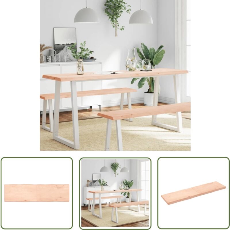 The Living Store Dessus de table bois massif non traité bordure assortie - Dessus De Table - Plateau De Table - Bois Massif - Chêne - Meuble De Salle
