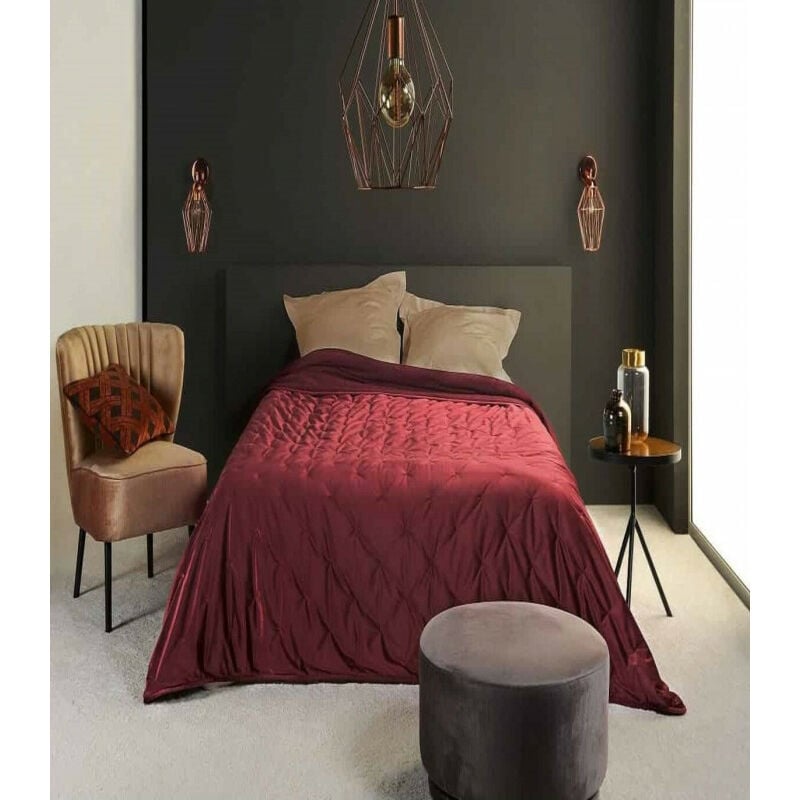 Dessus de lit aspect velours satiné - 240 x 250 cm - Bordeaux