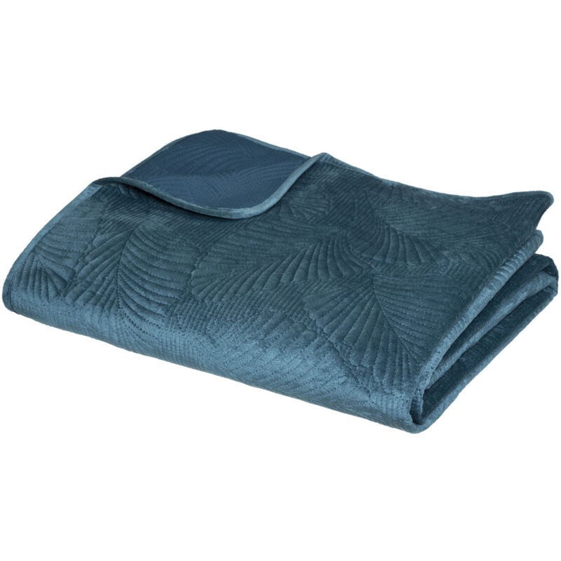 Dessus de Lit Velours Bleu Canard 240 x 260 cm Atmosphera