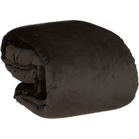 Dessus de Lit en Velours Gris Foncé surpiqué 240 x 260 cm - Atmosphera